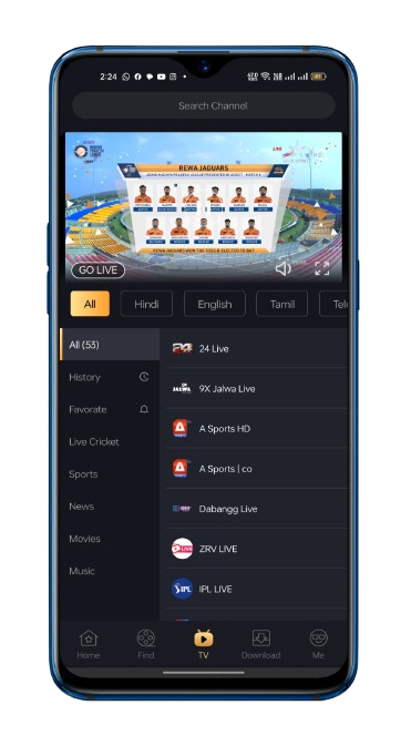 Extensive Live TV Channels